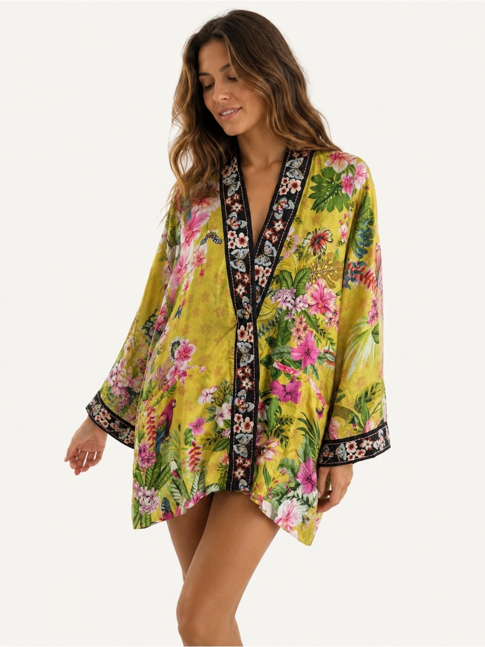 Johnny Was Merhawi Reversible Silk Kimono Amorina Floral L NWT